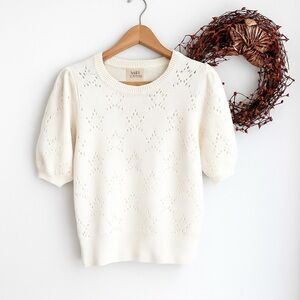 Elie Tahari Women's Perforated Star Knit Sweater Top MEDIUM Bright White